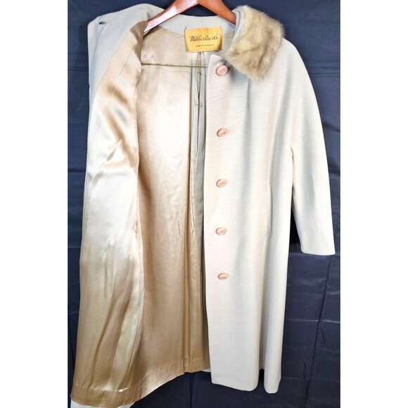 Vintage 1950s-60s MillerBresce By Fenway Beige Cashmere A-Line Coat With Fur Col - Picture 6 of 15
